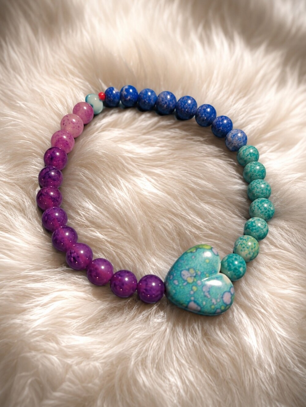 Kids Colorblock Heart Beaded Bracelet - Purple Teal Blue